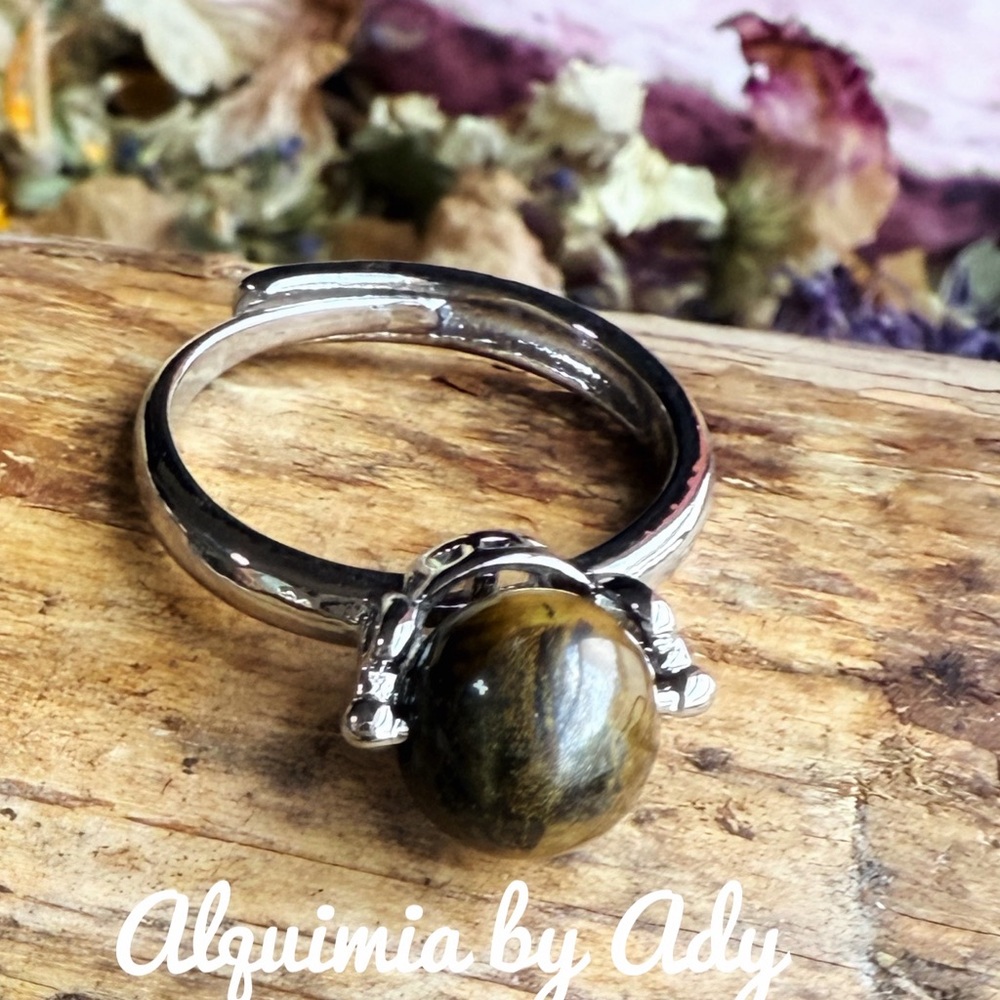 Adjustable tiger’s eye silver ring - Picture 2 of 2